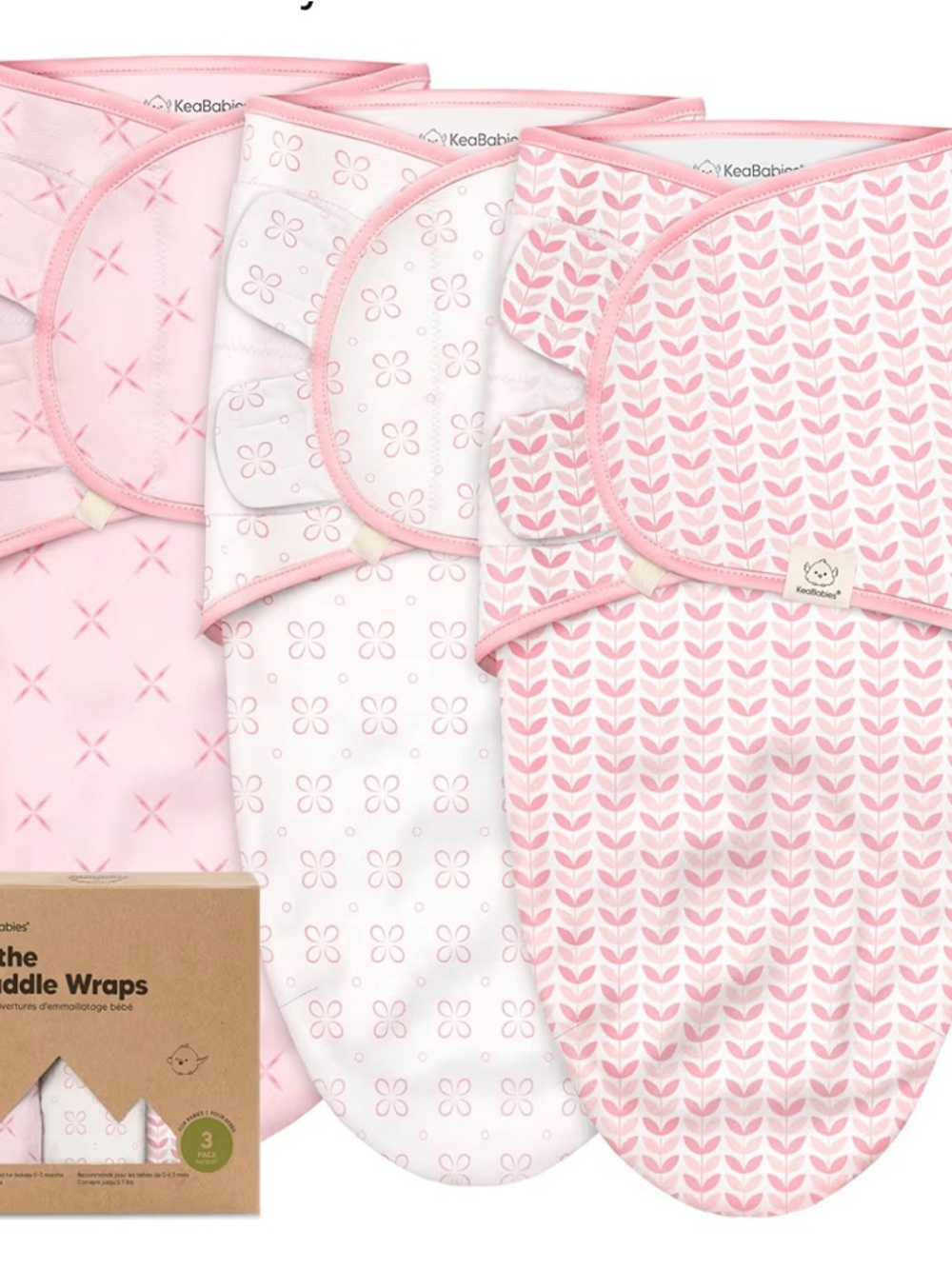 KeaBabies 3-Pack Baby Swaddle Sleep Sacks Organic 0-3M Used Blossom Set ,girl
